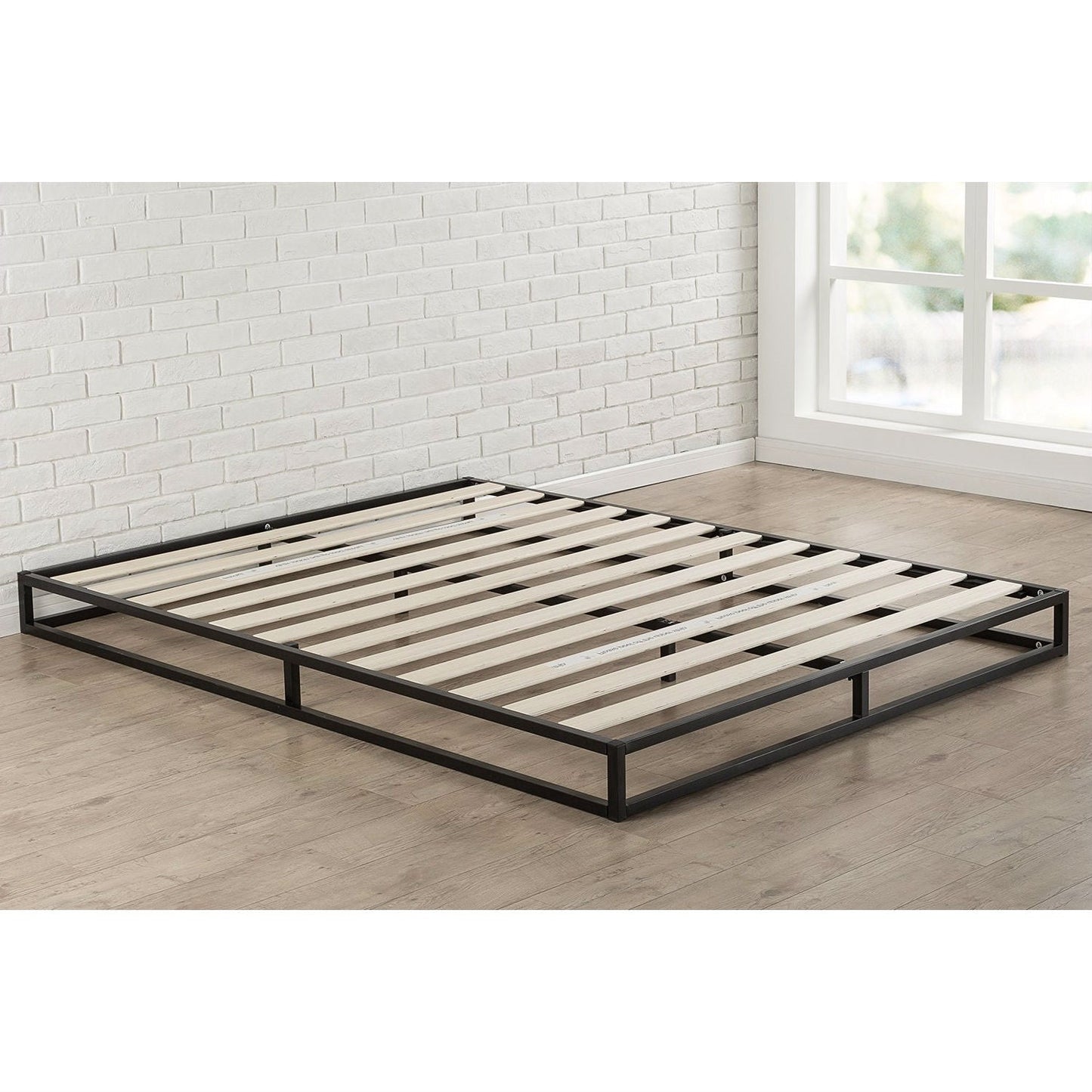 Base de cama plataforma baja doble de 6 pulgadas con sistema de soporte de colchón de láminas de madera moderno