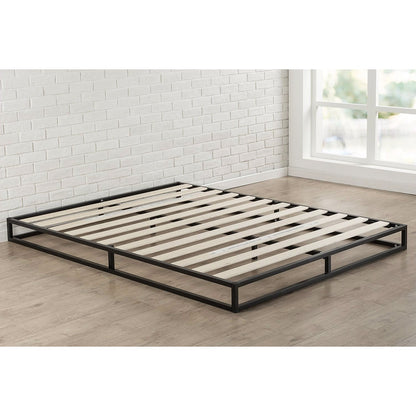 Base de cama plataforma baja doble de 6 pulgadas con sistema de soporte de colchón de láminas de madera moderno