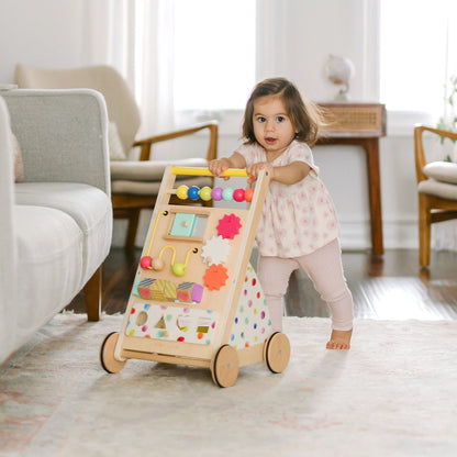 Tiny Land Premium Natural Wooden Activity Walker baby walker with colorful beads indoors on Tampa Home & Garden Store