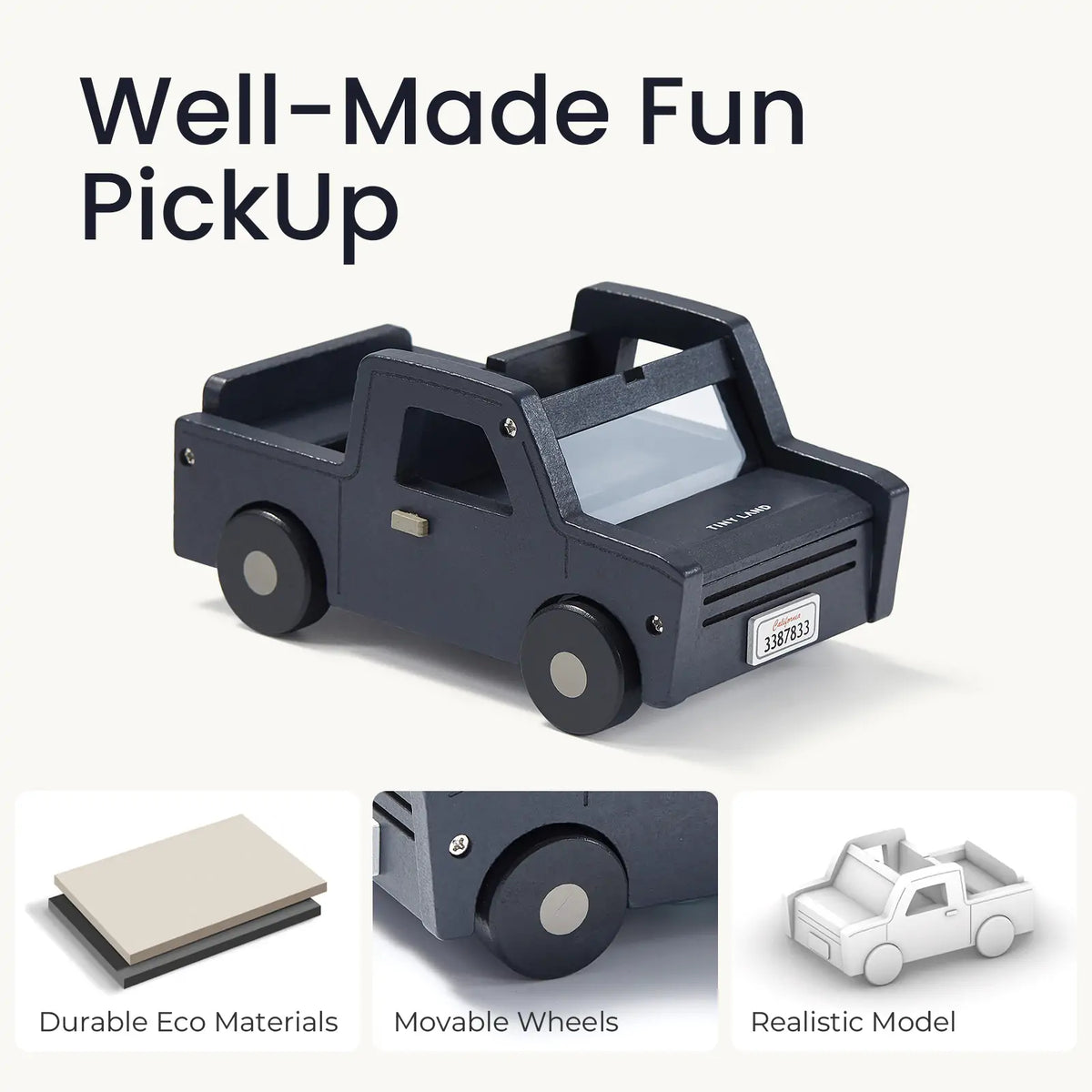 Tiny Land wooden dollhouse garage vehicle in dark blue with movable wheels on Tampa Home & Garden Store