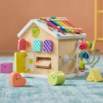 Tiny Land Cottage Activity Cube Rainbow wooden baby activity toy with rainbow xylophone top on Tampa Home & Garden Store