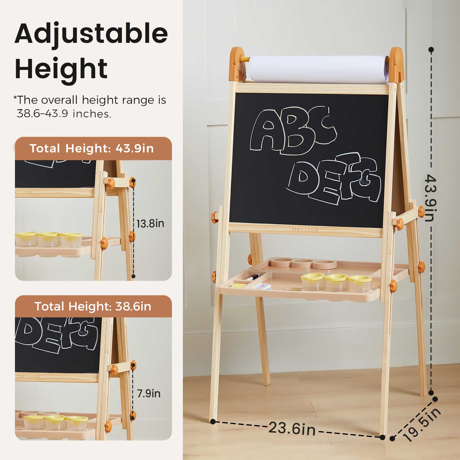Tiny Land Caramel Magnitales Kids Easel with wood frame, chalkboard panel and paper roll on Tampa Home & Garden Store
