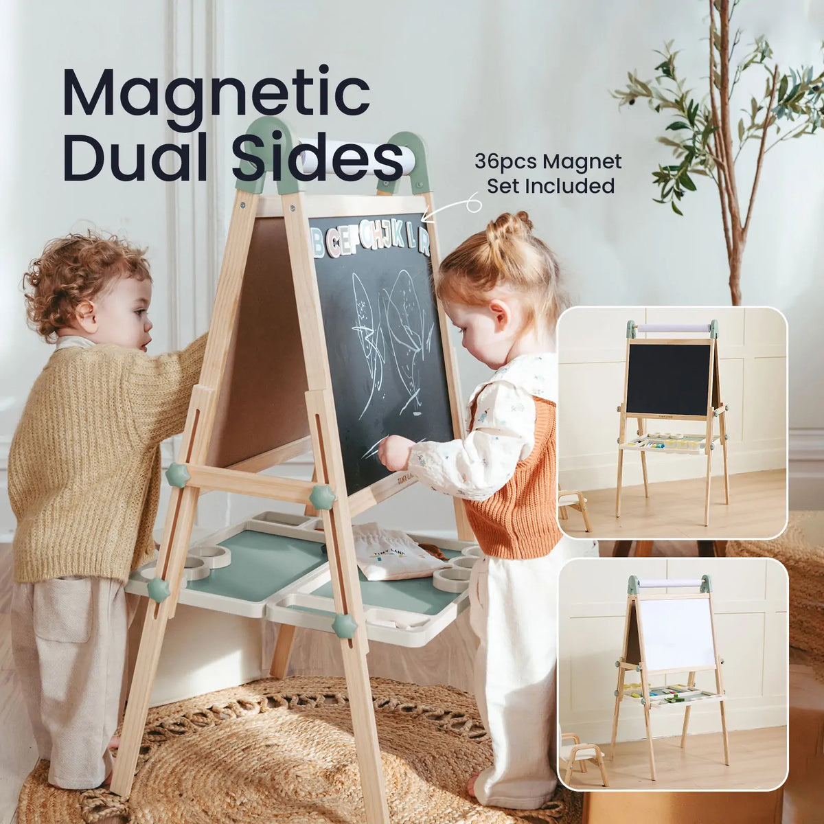 Tiny Land Pink Magnitales Kids Easel with magnetic dual sides and paper roll wooden frame on Tampa Home & Garden Store