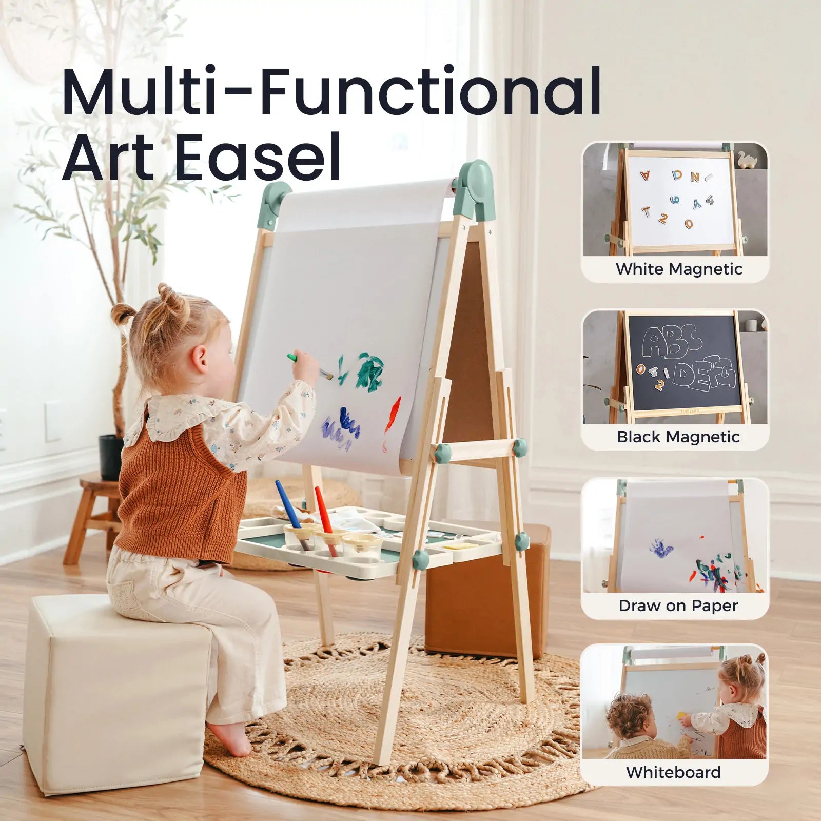 Tiny Land Pink Magnitales Easel & Paper Roll Set wooden kids easel by Tiny Land INC on Tampa Home & Garden Store