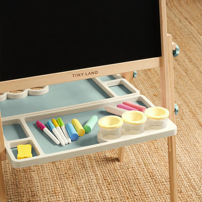 Tiny Land Pink Magnitales Kids Easel with blackboard, wood frame and tray filled with markers on Tampa Home & Garden Store