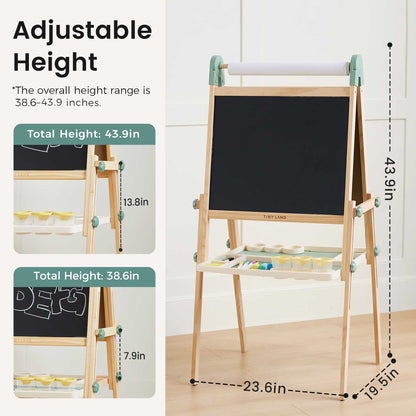 Tiny Land Pink Magnitales Kids Easel with paper roll, chalkboard, wood frame, mint hardware on Tampa Home & Garden Store