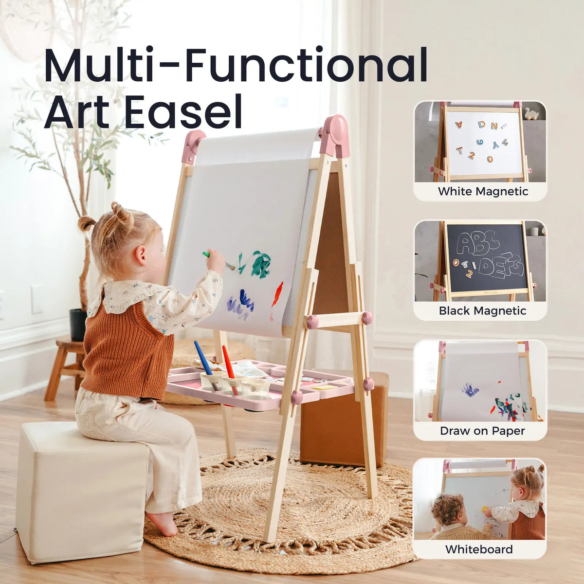 Tiny Land Pink Magnitales Kids Easel with paper roll and pink hardware on Tampa Home & Garden Store