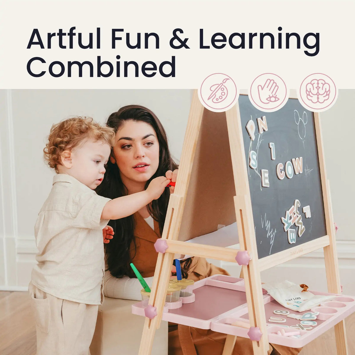 Tiny Land Pink Magnitales Easel & Paper Roll Set Kids Easel with pink accents Tiny Land INC on Tampa Home & Garden Store