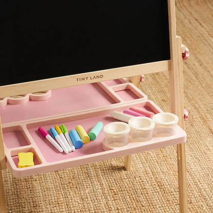 Tiny Land Pink Magnitales Kids Easel with blackboard, pink tray and paper roll, markers on Tampa Home & Garden Store