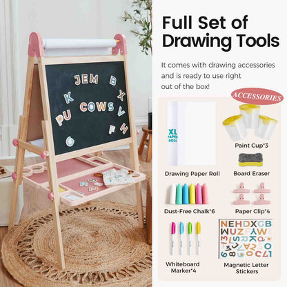 Tiny Land Pink Magnitales Kids Easel with paper roll and chalkboard surface on Tampa Home & Garden Store