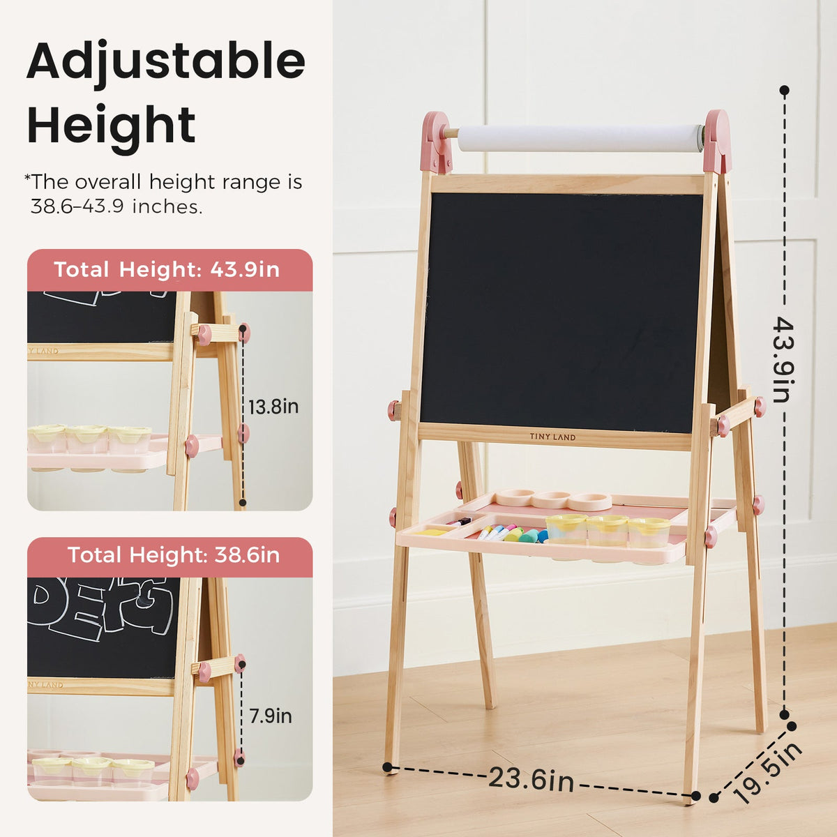 Tiny Land Pink Magnitales Easel & Paper Roll Set easel with adjustable height and pink accents on Tampa Home & Garden Store