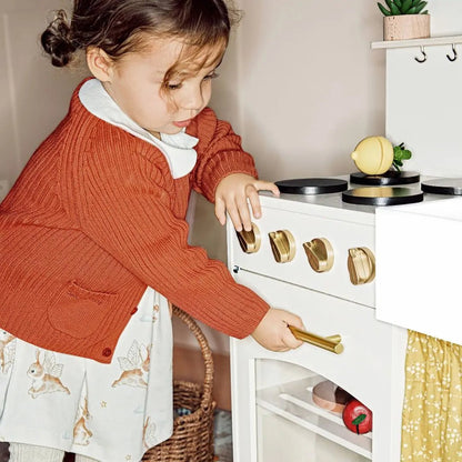 Tiny Land INC wooden play kitchen Honey Kitchenette for toddlers with gold knobs on Tampa Home & Garden Store