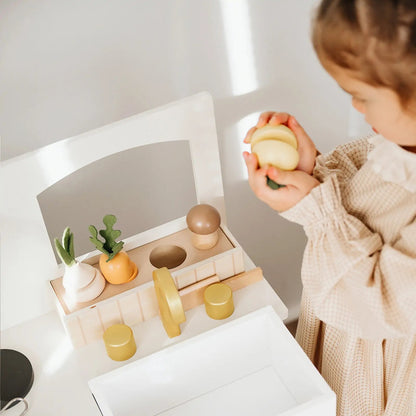 Tiny Land wooden play kitchen for toddlers honey finish with veggie set (2 carrots, 2 onions) Tiny Land INC on Tampa Home & Garden Store