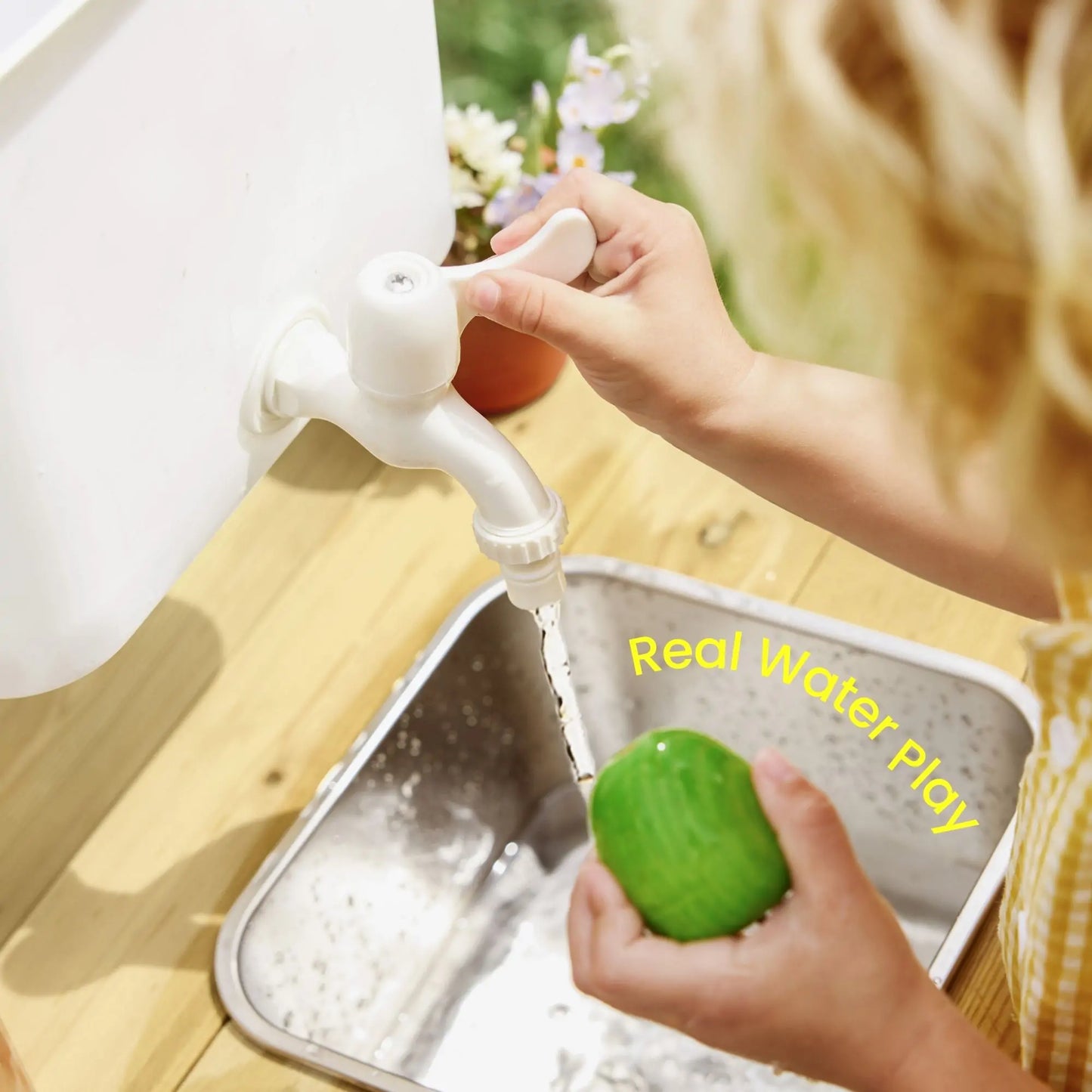 Tiny Land Mud Kitchen DuoPlay white faucet handle with hose connector on Tampa Home & Garden Store