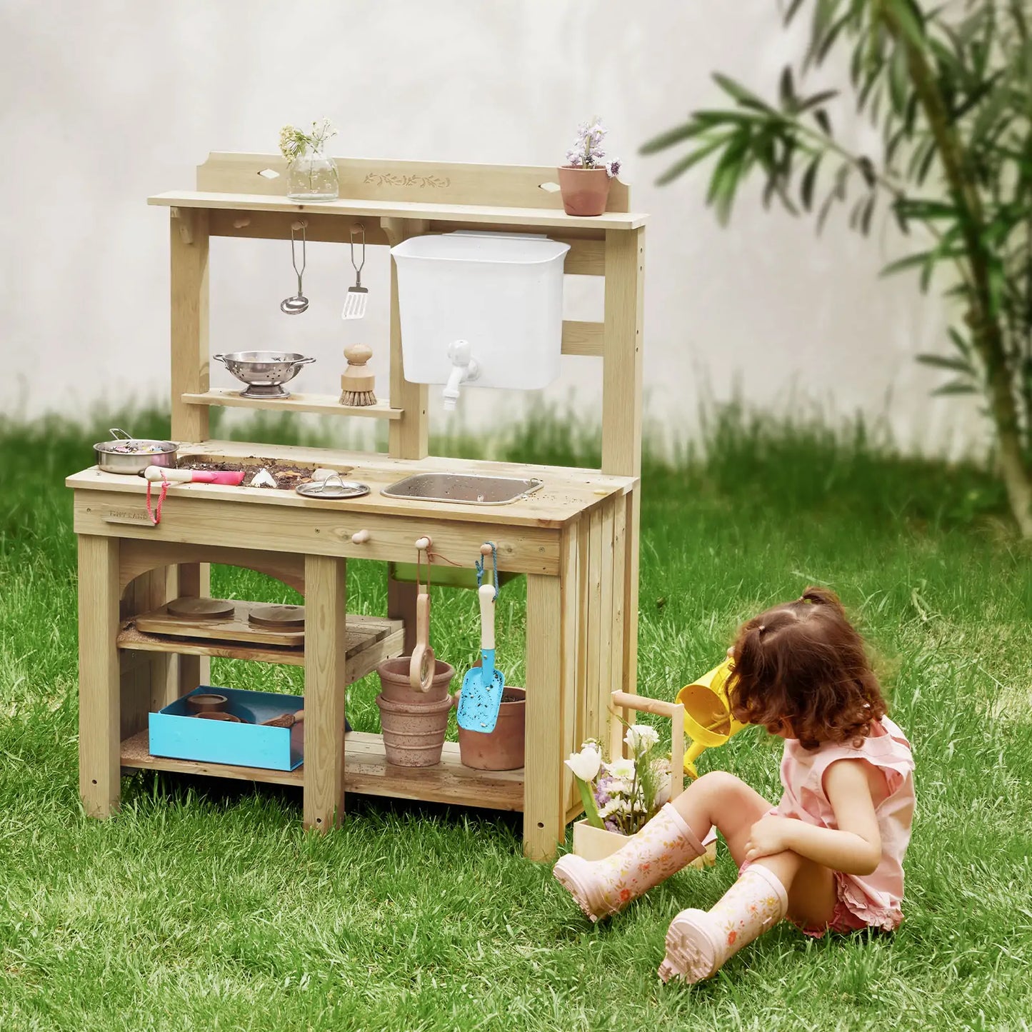 Tiny Land Mud Kitchen DuoPlay outdoor play kitchen for kids, wooden kitchen set with sink on Tampa Home & Garden Store
