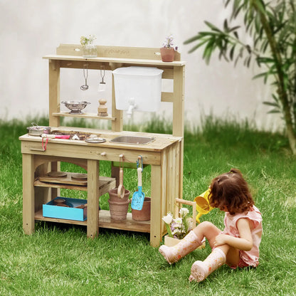 Tiny Land Mud Kitchen DuoPlay outdoor play kitchen for kids, wooden kitchen set with sink on Tampa Home & Garden Store