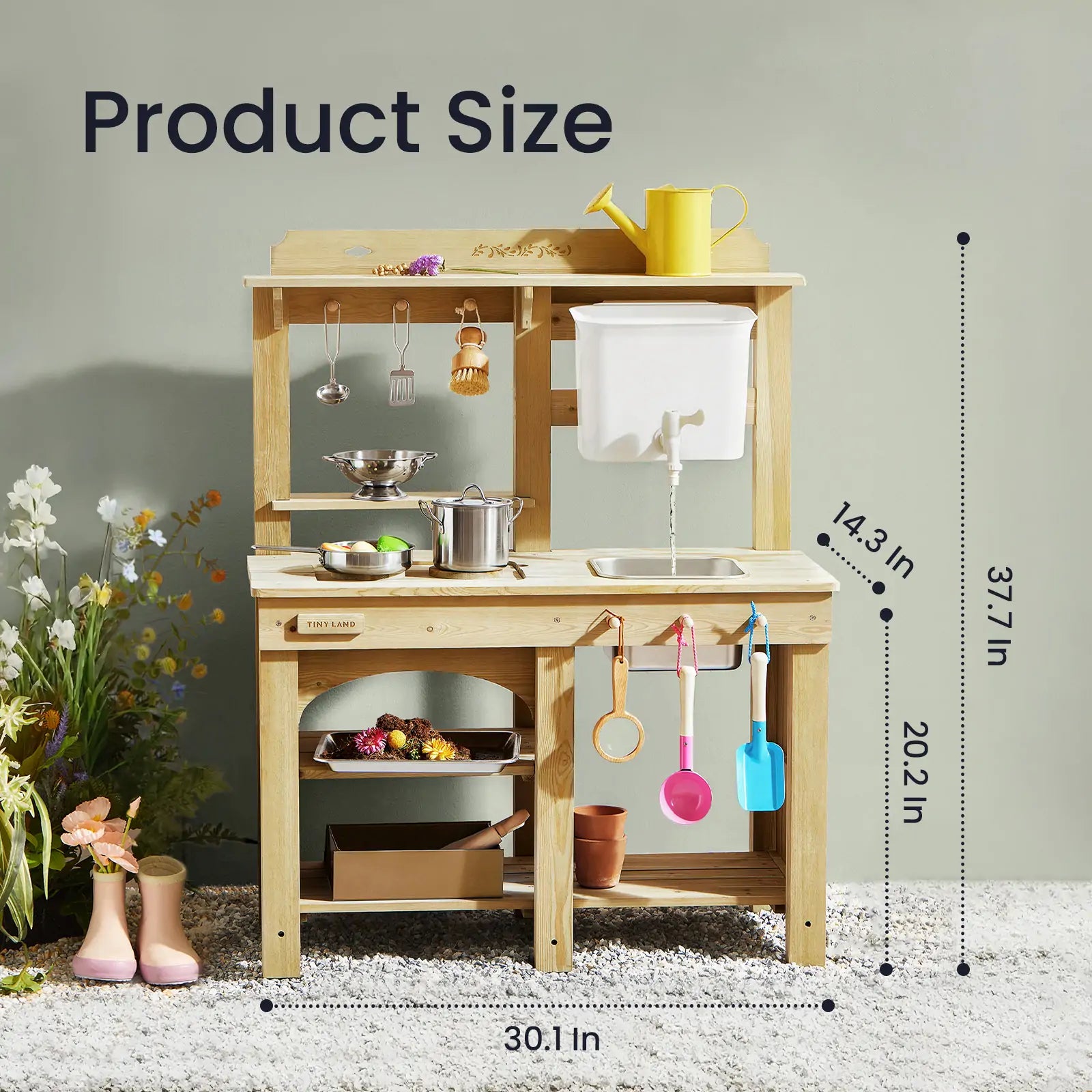 Tiny Land Mud Kitchen DuoPlay outdoor play kitchen for kids wooden finish with sink and utensils on Tampa Home & Garden Store