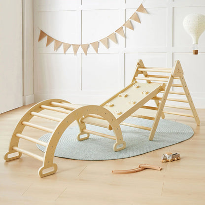 Tiny Land Pikler Triangle climbing set, natural wood, 7-in-1 Montessori activity toy on Tampa Home & Garden Store