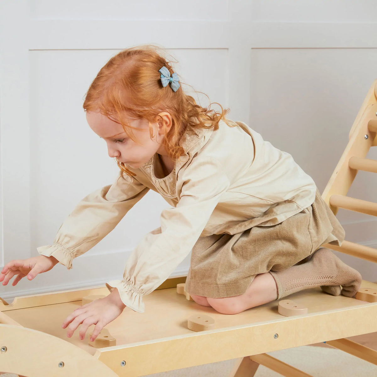 Tiny Land Pikler Triangle 7-in-1 Montessori climbing set for kids, natural wood finish on Tampa Home & Garden Store
