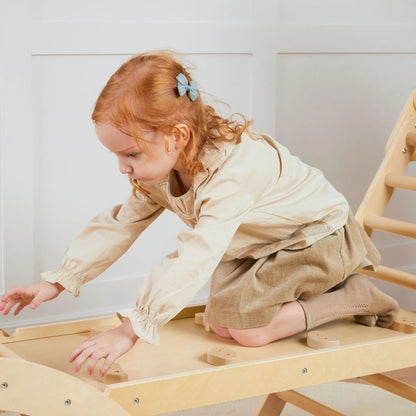 Tiny Land Pikler Triangle 7-in-1 Montessori climbing set for kids, natural wood finish on Tampa Home & Garden Store