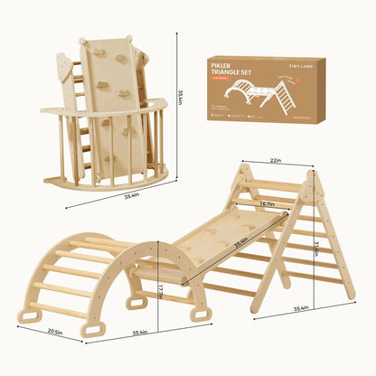 Tiny Land 7-in-1 Montessori climbing set with play pad in natural wood construction on Tampa Home & Garden Store