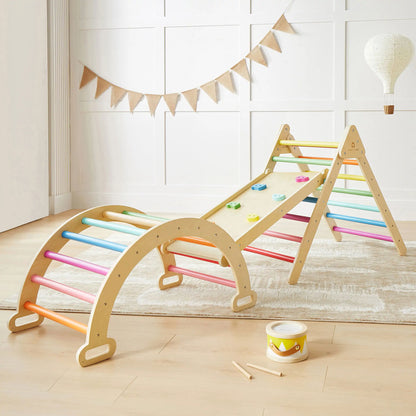 Tiny Land Pikler Triangle 7-in-1 Montessori climbing set with rainbow rungs on Tampa Home & Garden Store