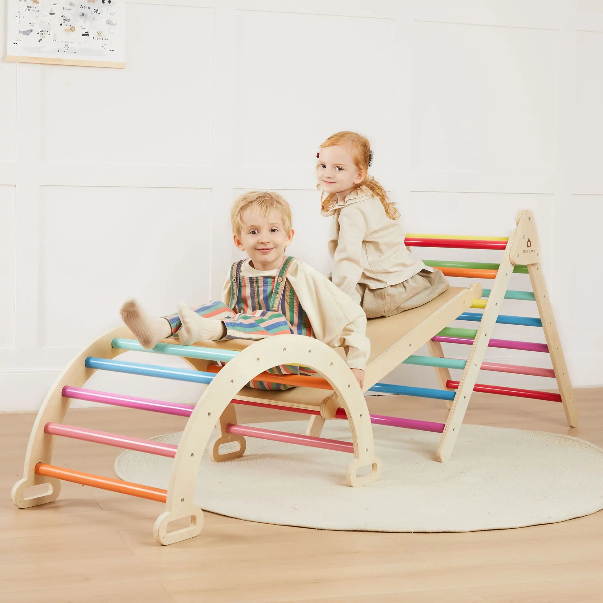 Tiny Land INC rainbow climbing set with play pad, climber with rainbow rungs, kids on Tampa Home & Garden Store