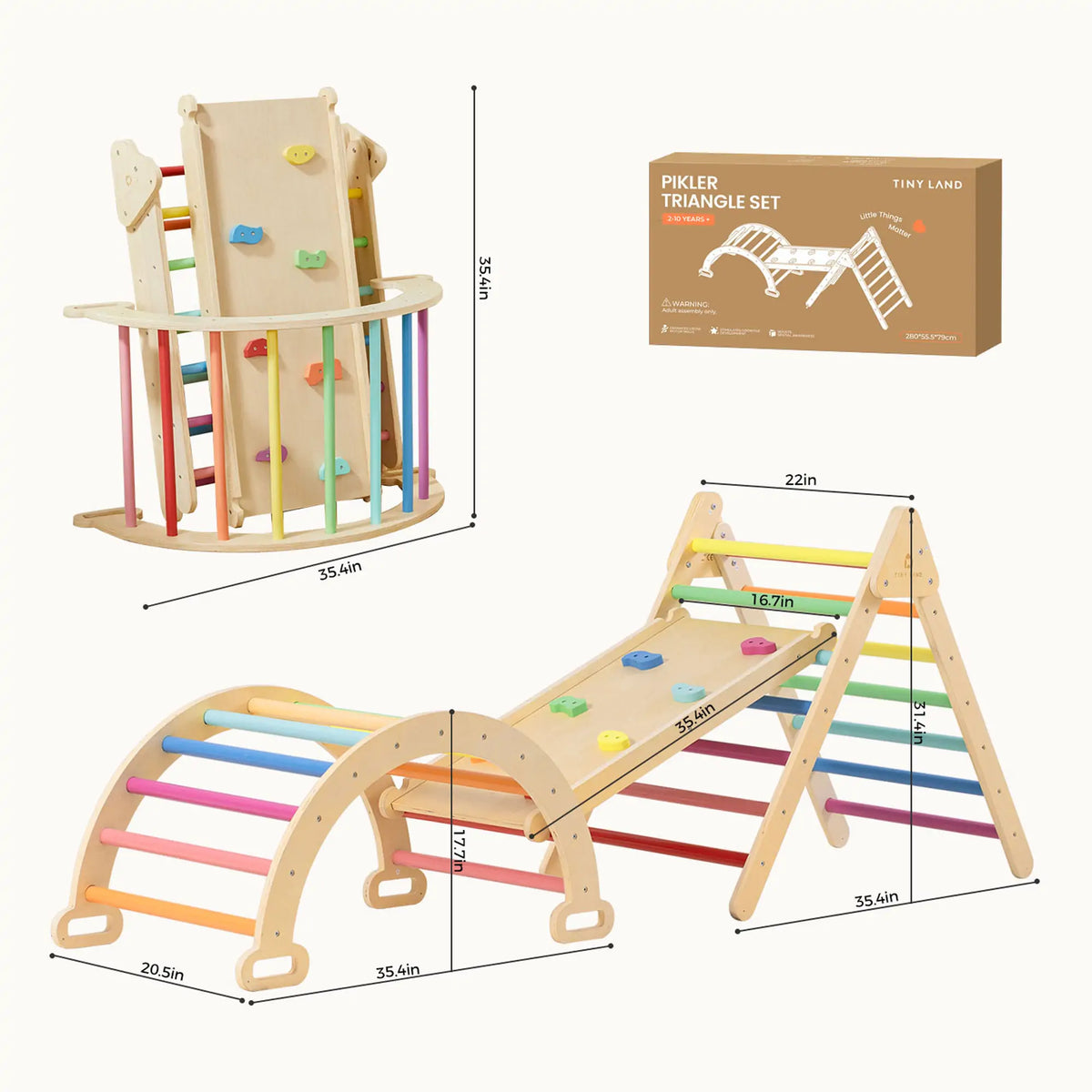 Rainbow Climbing Set with Play Pad by Tiny Land; curved rungs and base, Pikler Triangle set on Tampa Home & Garden Store