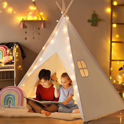 Tiny Land INC Teepee Tent for Kids with Mat in cream, play tent with floor mat, two kids inside on Tampa Home & Garden Store
