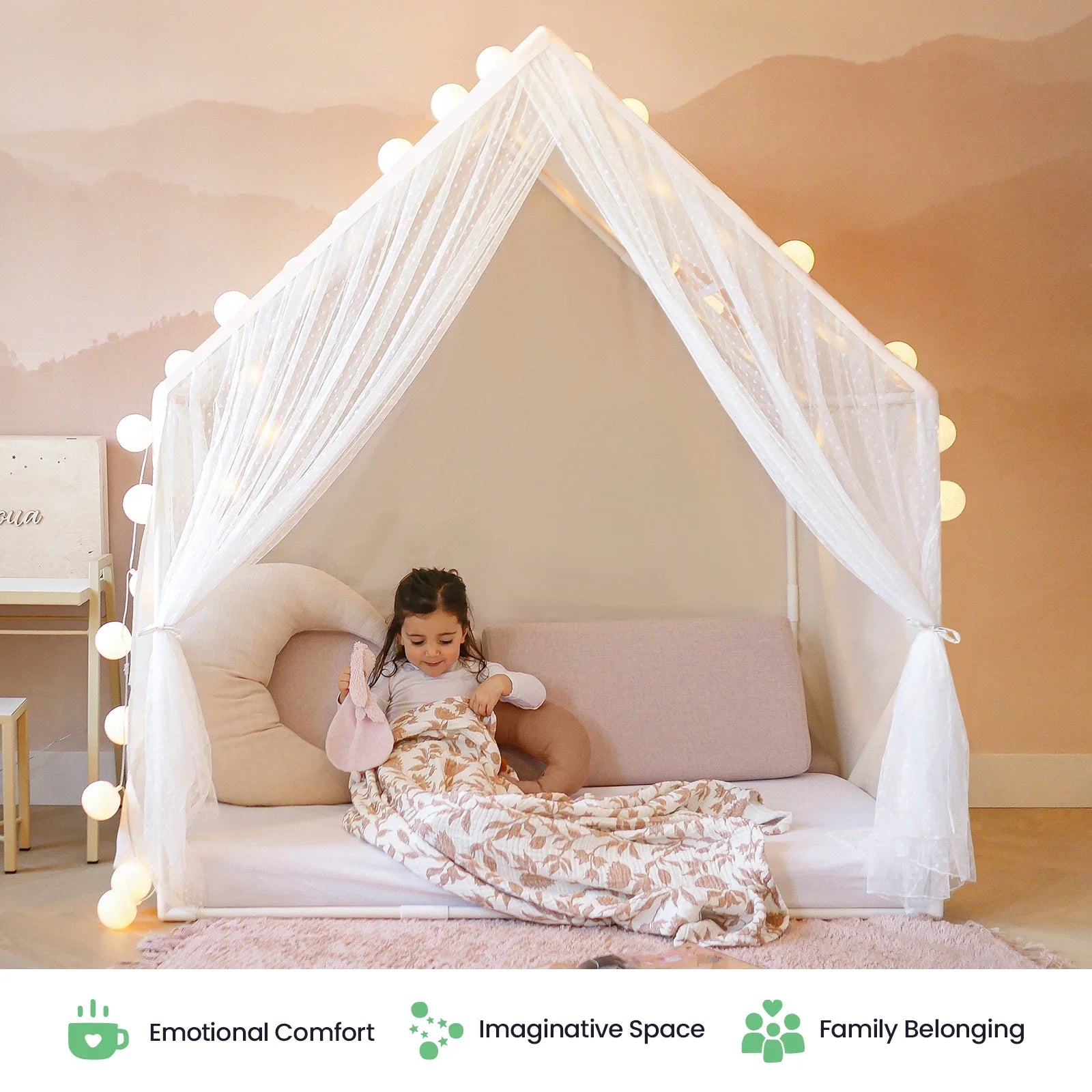 Tiny Land INC Kids Tent – Large white sheer canopy play house with star lights on Tampa Home & Garden Store