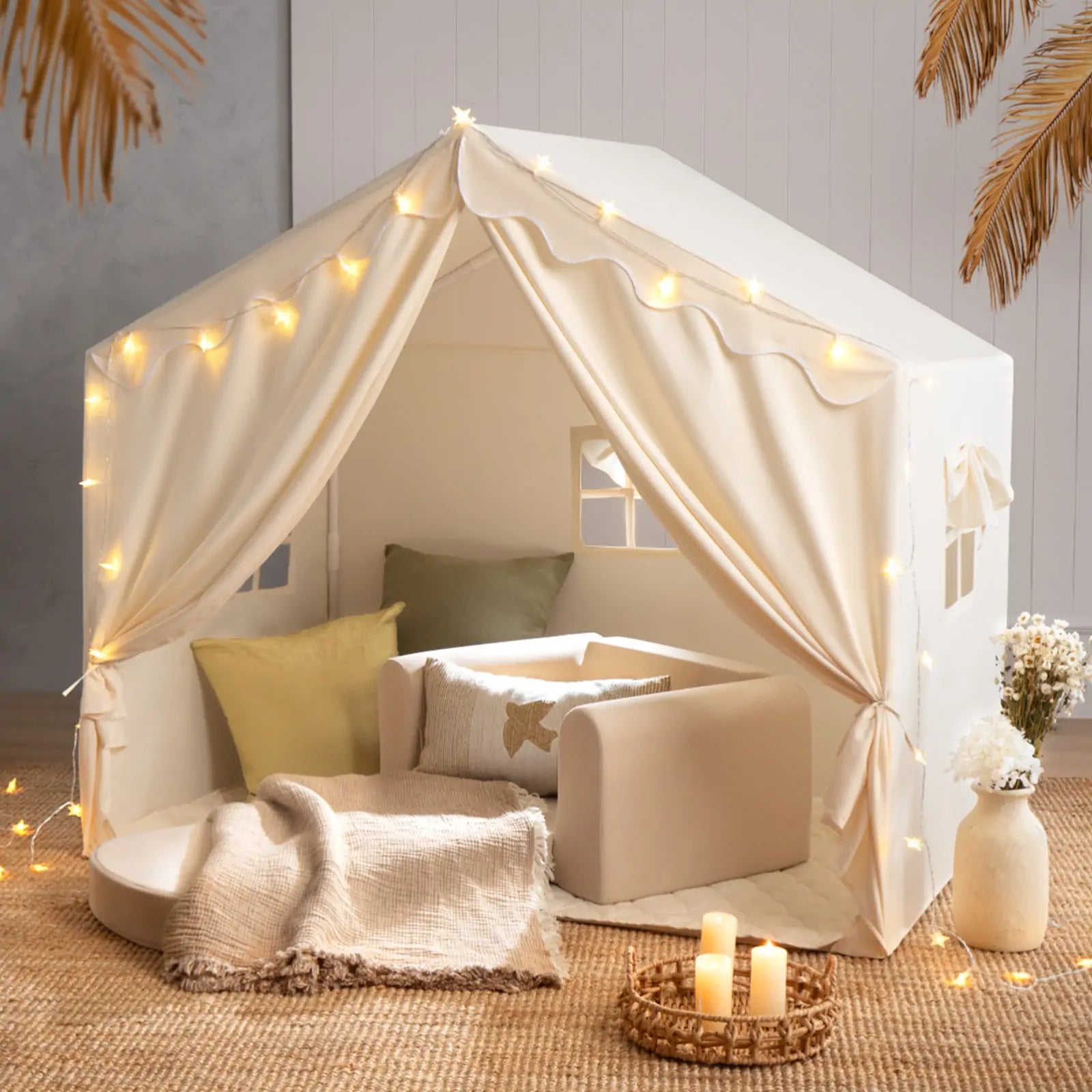 Tiny Land INC Kids Tent Large Cozy Play House with star light string, white fabric on Tampa Home & Garden Store