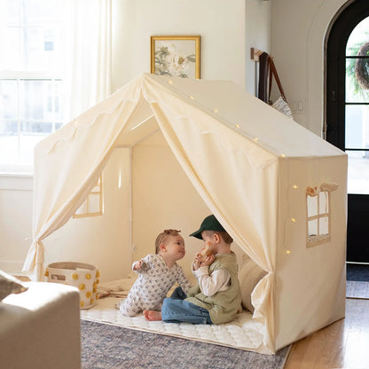 Tiny Land Kids Tent – Large Cozy Play House in cream fabric with star lights on Tampa Home & Garden Store