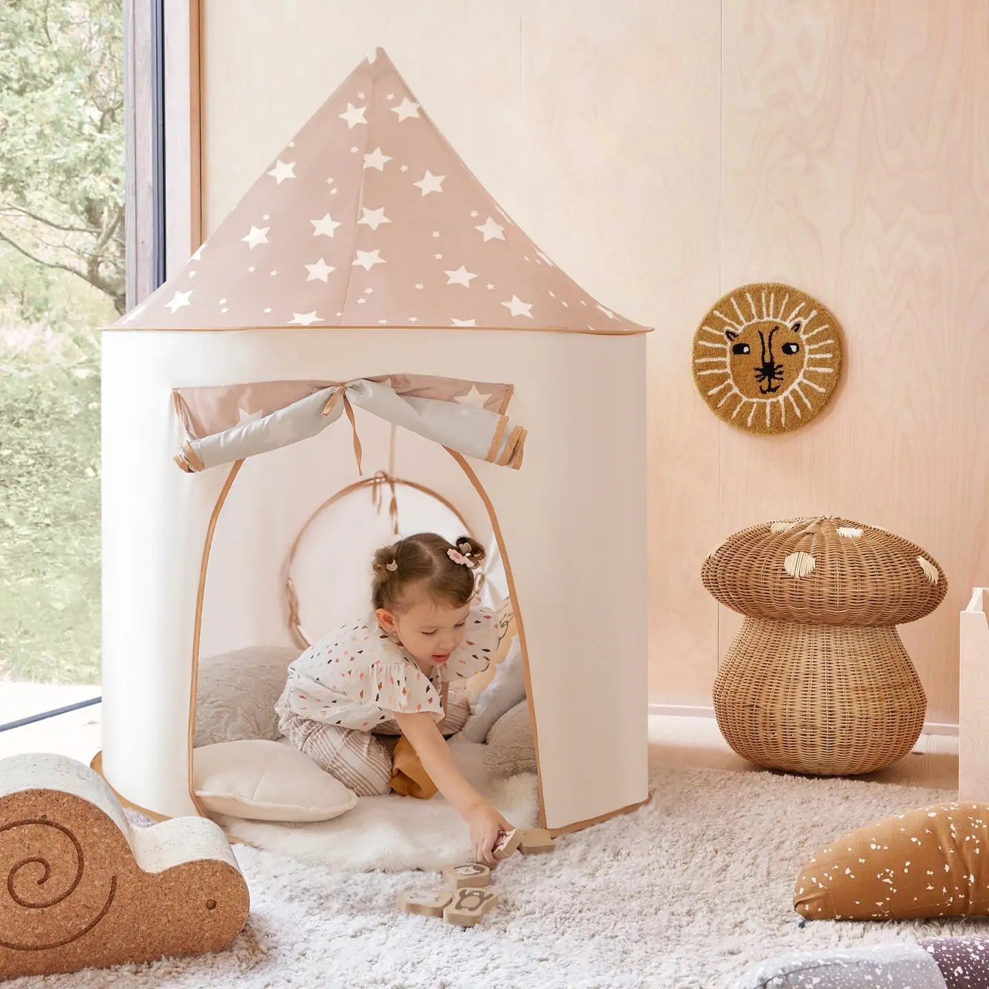 Tiny Land INC Discovery 5-in-1 Play Tunnel pink star cone-top play tent for kids on Tampa Home & Garden Store