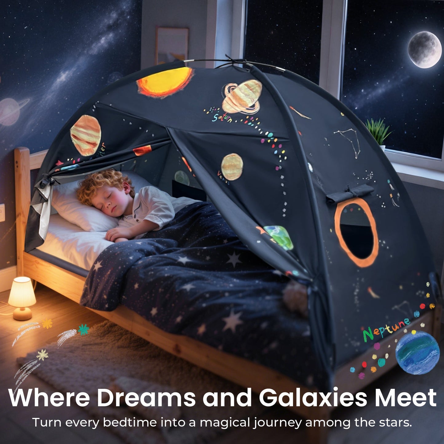 Tiny Land Versatile Kids Bed Tent & Play Tent by Tiny Land INC space-themed planets on Tampa Home & Garden Store