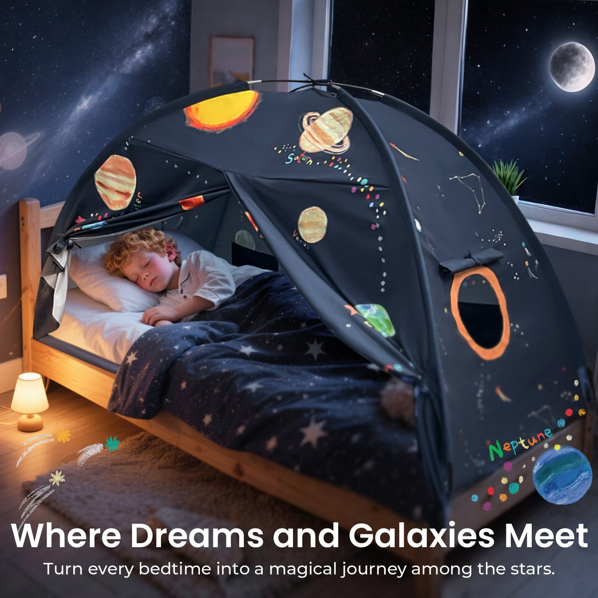 Tiny Land Versatile Kids Bed Tent & Play Tent by Tiny Land INC space-themed planets on Tampa Home & Garden Store