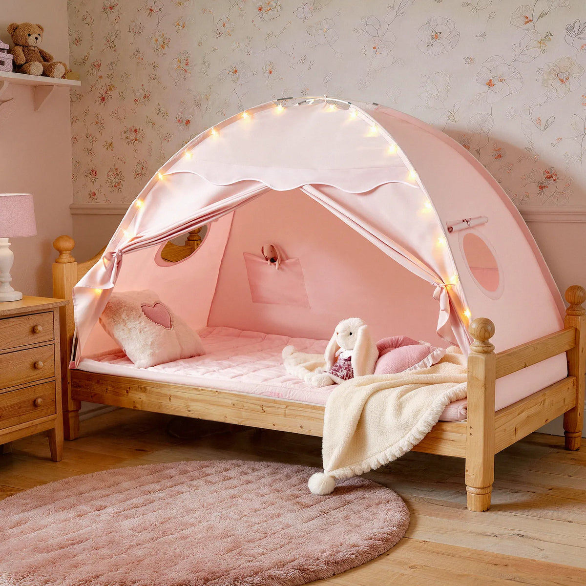 Tiny Land Versatile Kids Bed Tent pink play tent with string lights on Tampa Home & Garden Store