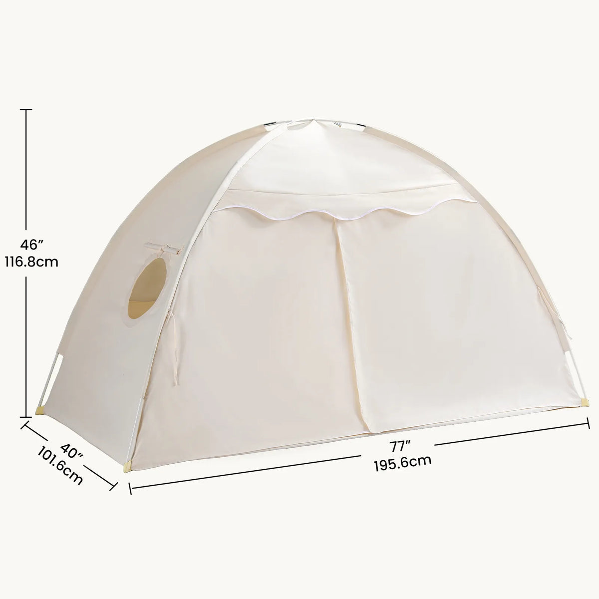 Tiny Land Versatile Kids Bed Tent & Play Tent, cream dome with scalloped trim, 77in long on Tampa Home & Garden Store