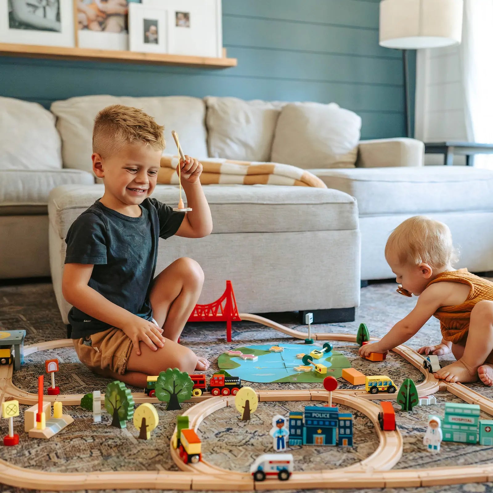Tiny Land 110-Piece Wooden Train Set with Folding Storage Box on Tampa Home & Garden Store