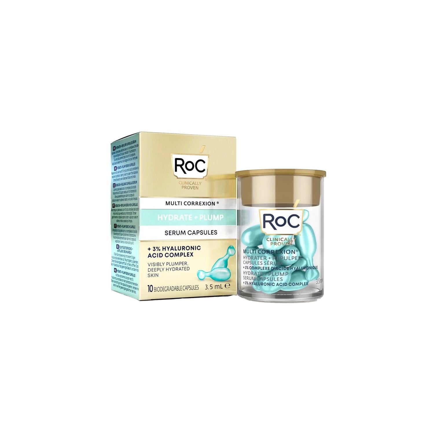 RoC Multi Correxion Hydrate + Plump Serum Capsules box and jar, blue capsules on Tampa Home & Garden Store