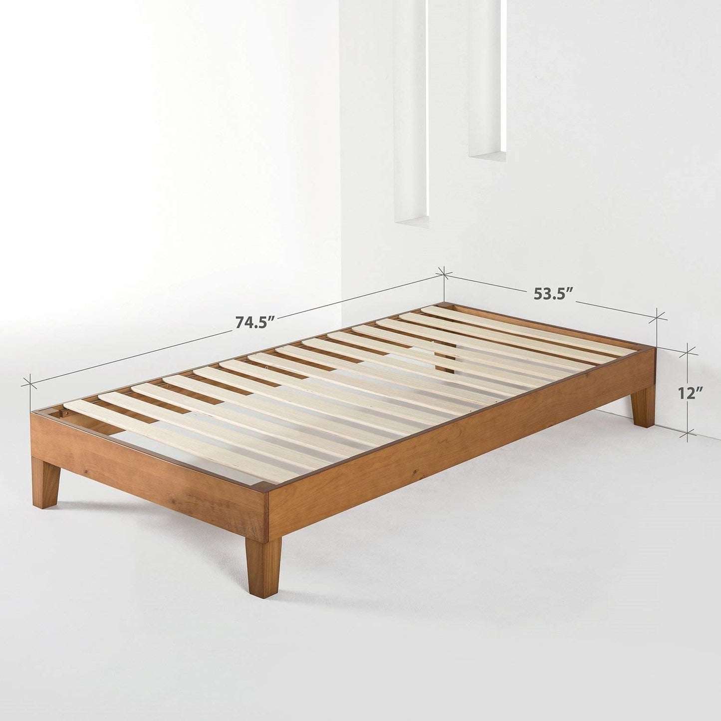 Base de cama de plataforma de madera maciza moderna, tamaño Twin, en color natural