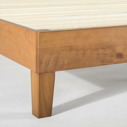 Base de cama de plataforma de madera maciza moderna, tamaño Twin, en color natural