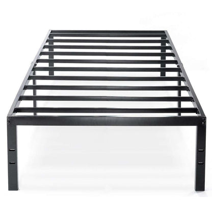 Base de cama de plataforma metálica negra tamaño individual con ranuras para fijar el cabecero