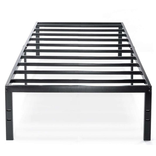 Twin size Black Metal Platform Bed Frame with Headboard Attachment Slots - Tampa Home & Garden Store