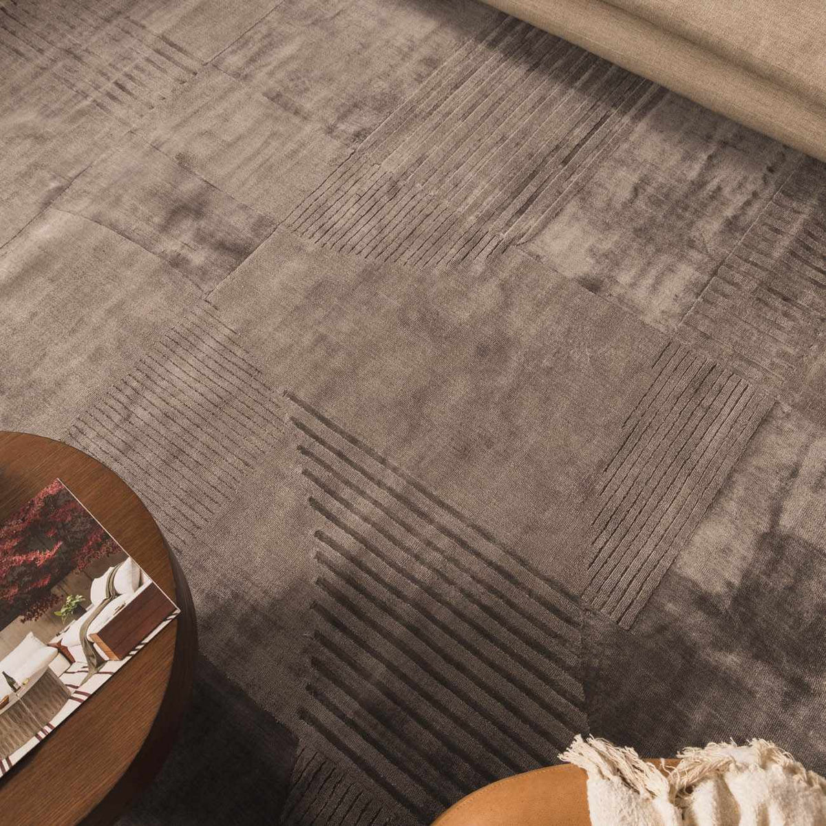 Tjode Hand Loomed Area Rug Boutique Rugs gray-taupe tones with linear stripe pattern on Tampa Home & Garden Store
