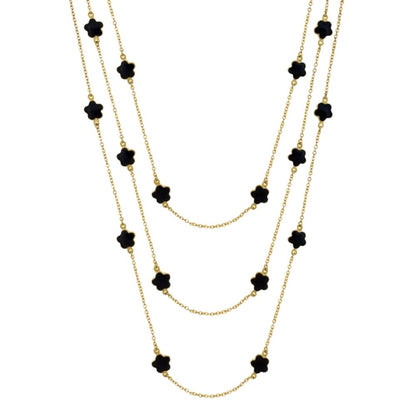 Daisy Love Necklace 48-inch gold-tone multi-strand beaded flower necklace with black flower beads on Tampa Home & Garden Store