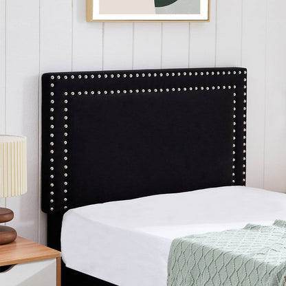 Juego de 2 - Cama de plataforma tapizada con cabecero capitoné negro estilo dormitorio individual