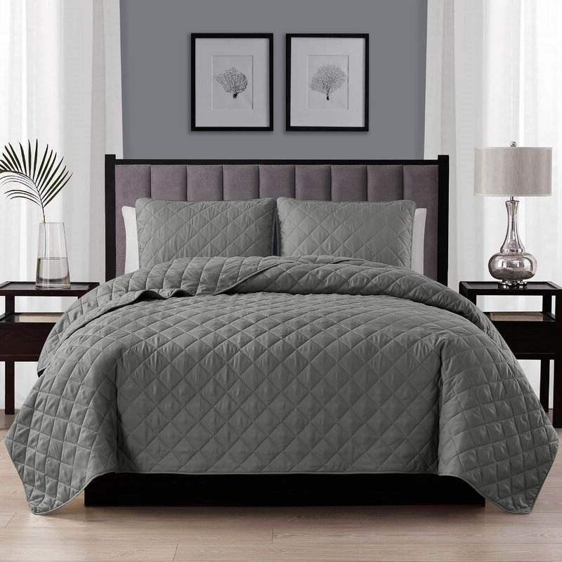 Juego de edredón de microfibra de poliéster gris oscuro con rombos, tamaño Twin/Twin XL, 2 piezas