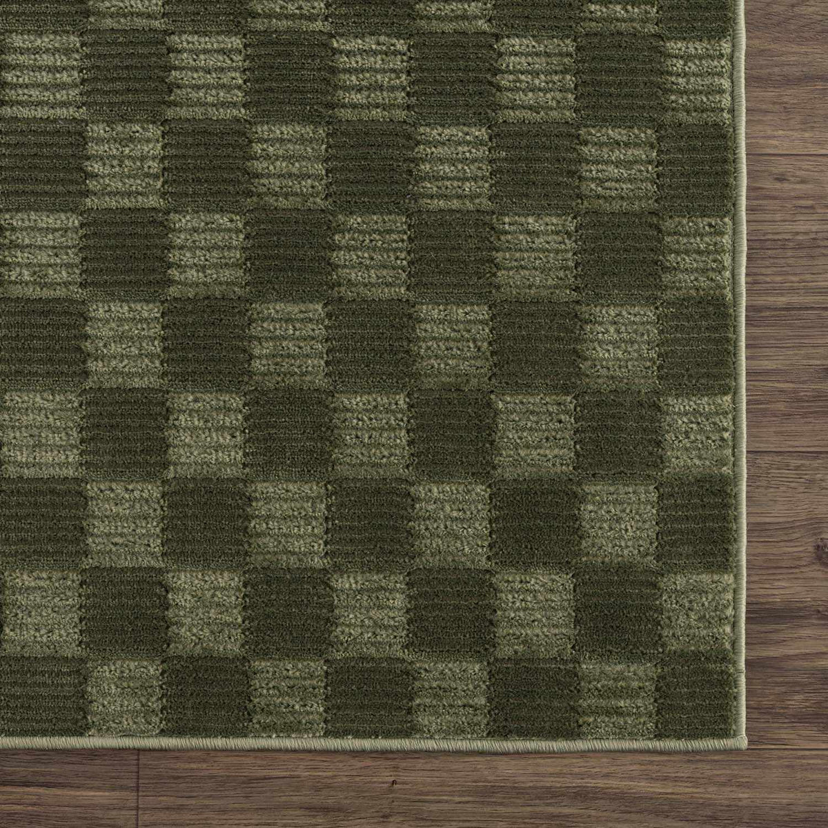 Truls 3D Checkered Washable Rug Green by Boutique Rugs, durable green rug with 3D pattern on Tampa Home & Garden Store