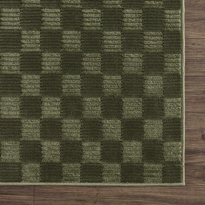 Truls 3D Checkered Washable Rug Green by Boutique Rugs, durable green rug with 3D pattern on Tampa Home & Garden Store