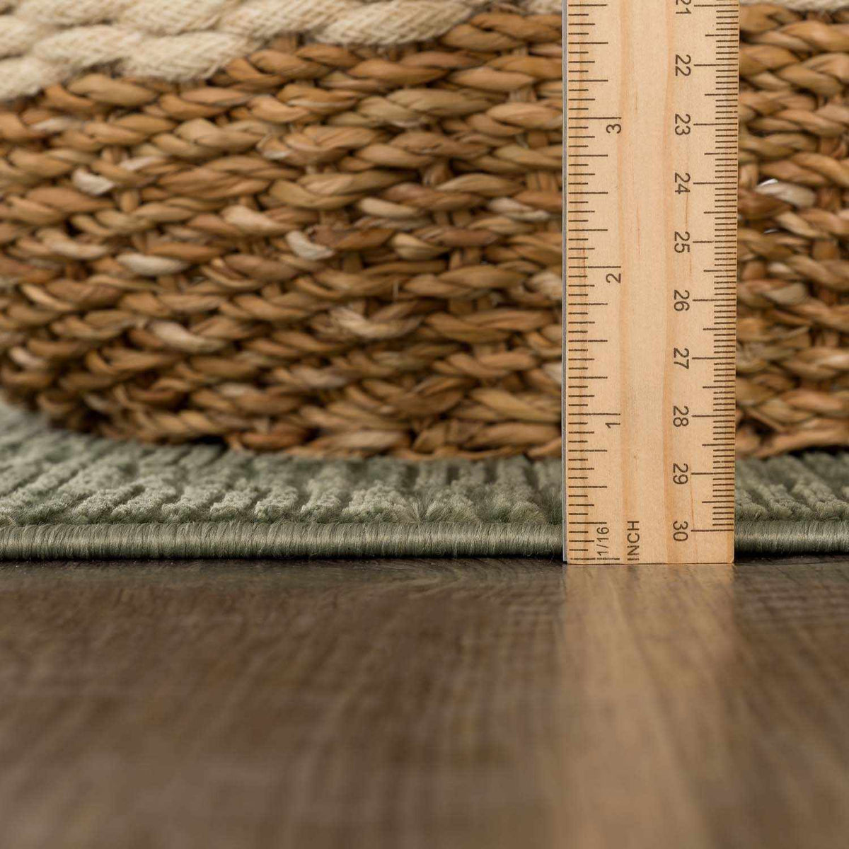 Truls 3D Checkered Washable Rug Green woven pile Rug with ruler for scale on Tampa Store on Tampa Home & Garden Store